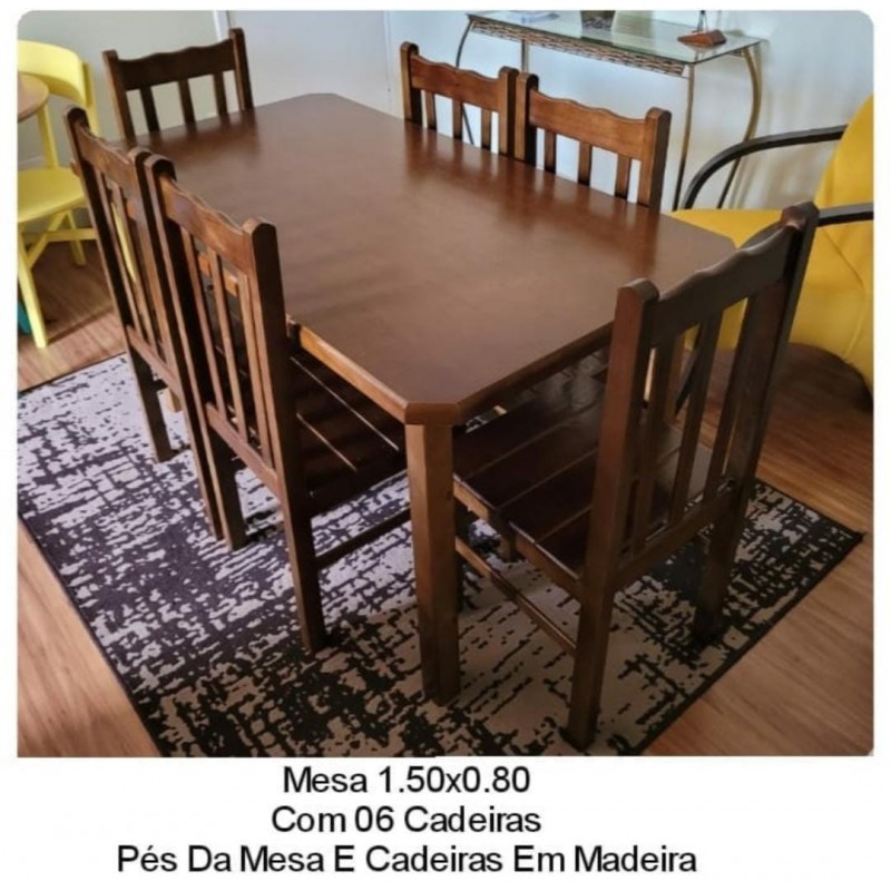 MESA 1.50X0.80 COM 06 CADEIRAS IMBUIA